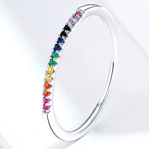 Jewelry - 925 Silver 🌈 Rainbow Minimal Band Tiny Stackable